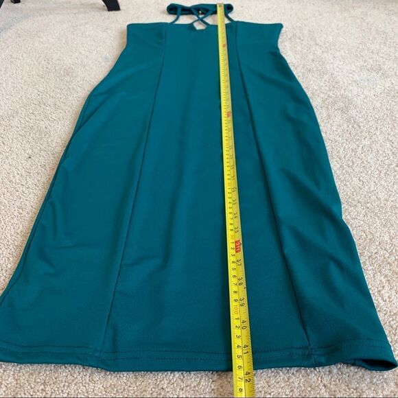 Teal green cutout crisscross choker bodycon dress Sz M - Picture 11 of 12
